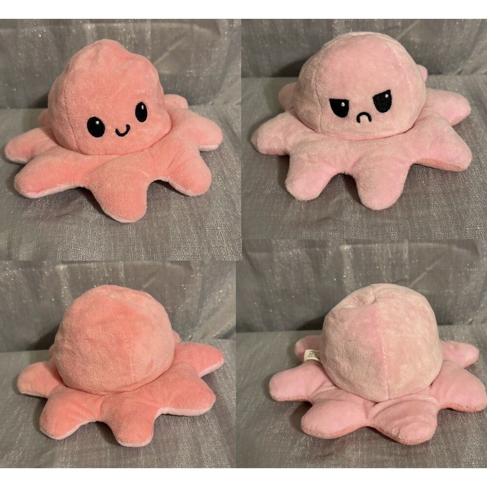Reversible Octopus Plush Toy Mood Flip Happy Pink/ Angry Lite Pink - 6x4 Emotion